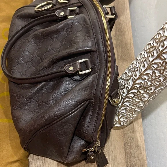 Gucci Dark Brown Embossed Leather Shoulder Bag - Picture 4 of 11